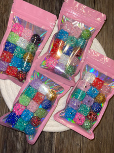 10 Crystal Glitter cube beads & 5 Rhinestone Beads