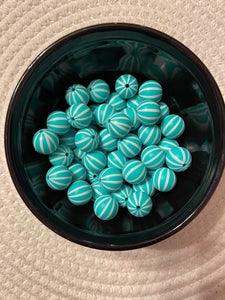 Silicone Vertical Stripe Bead 15mm Aqua Blue/White