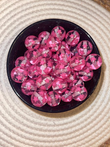 Clear acrylic Pink Bead with Stars (10 Beads)