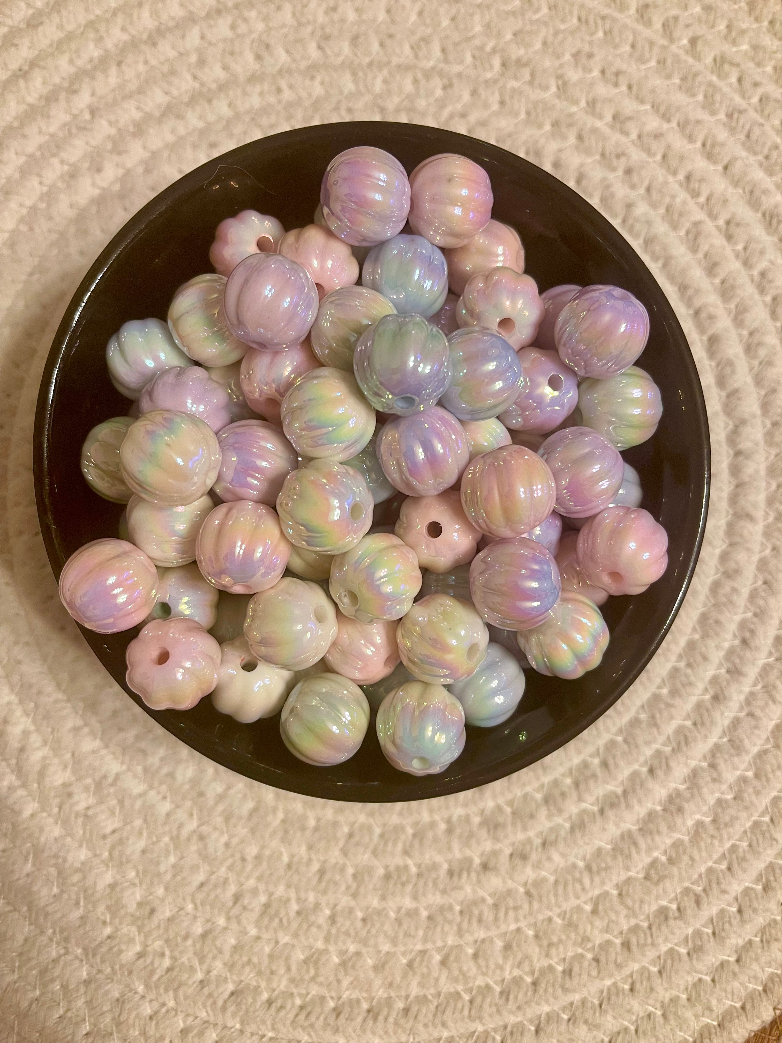 Pastel Pumpkin Iridescent Acrylic Beads (10 Beads Random Colors)